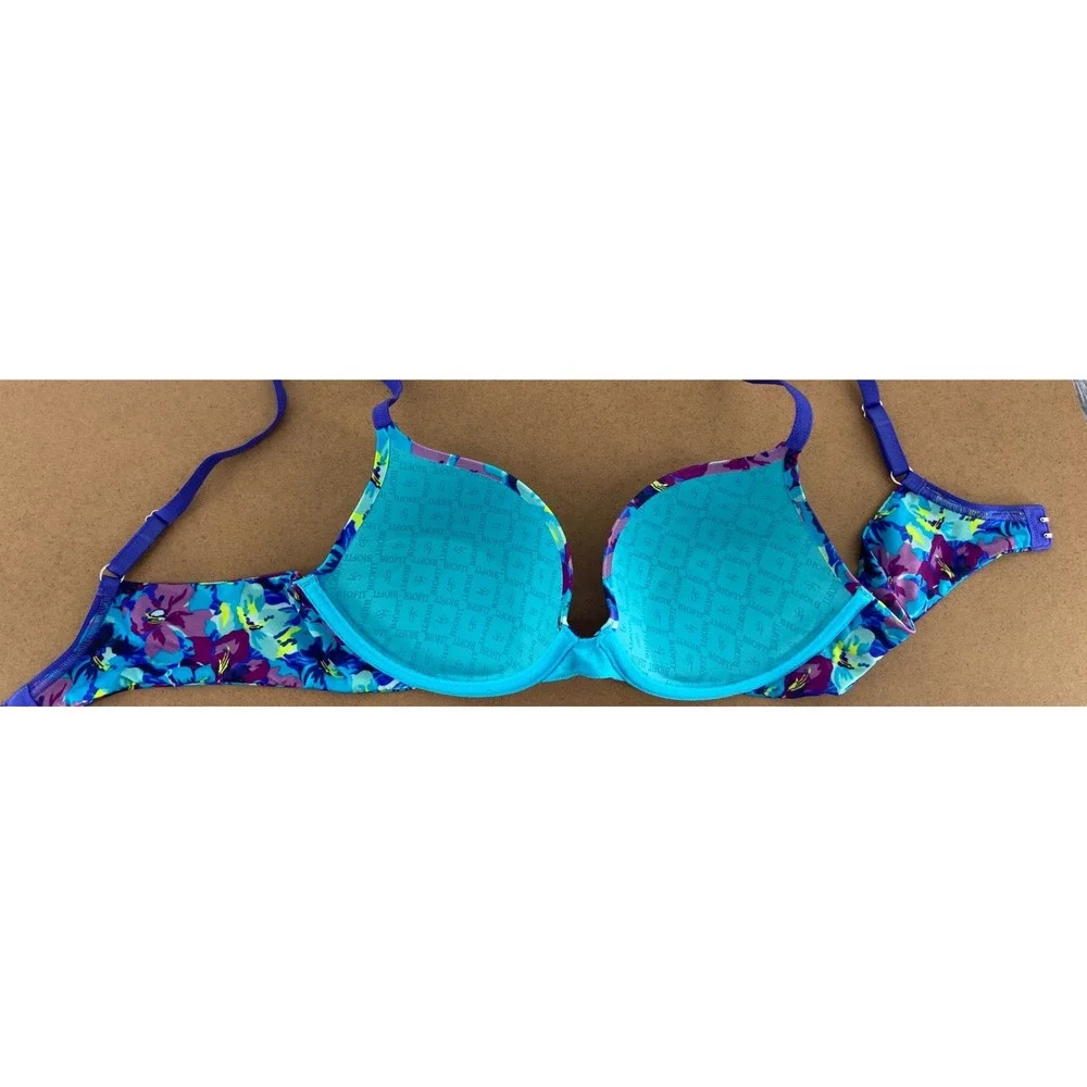 Victorias Secret Biofit Demi Uplift Bra 36B Blue Purple Floral Rhinestone 221878